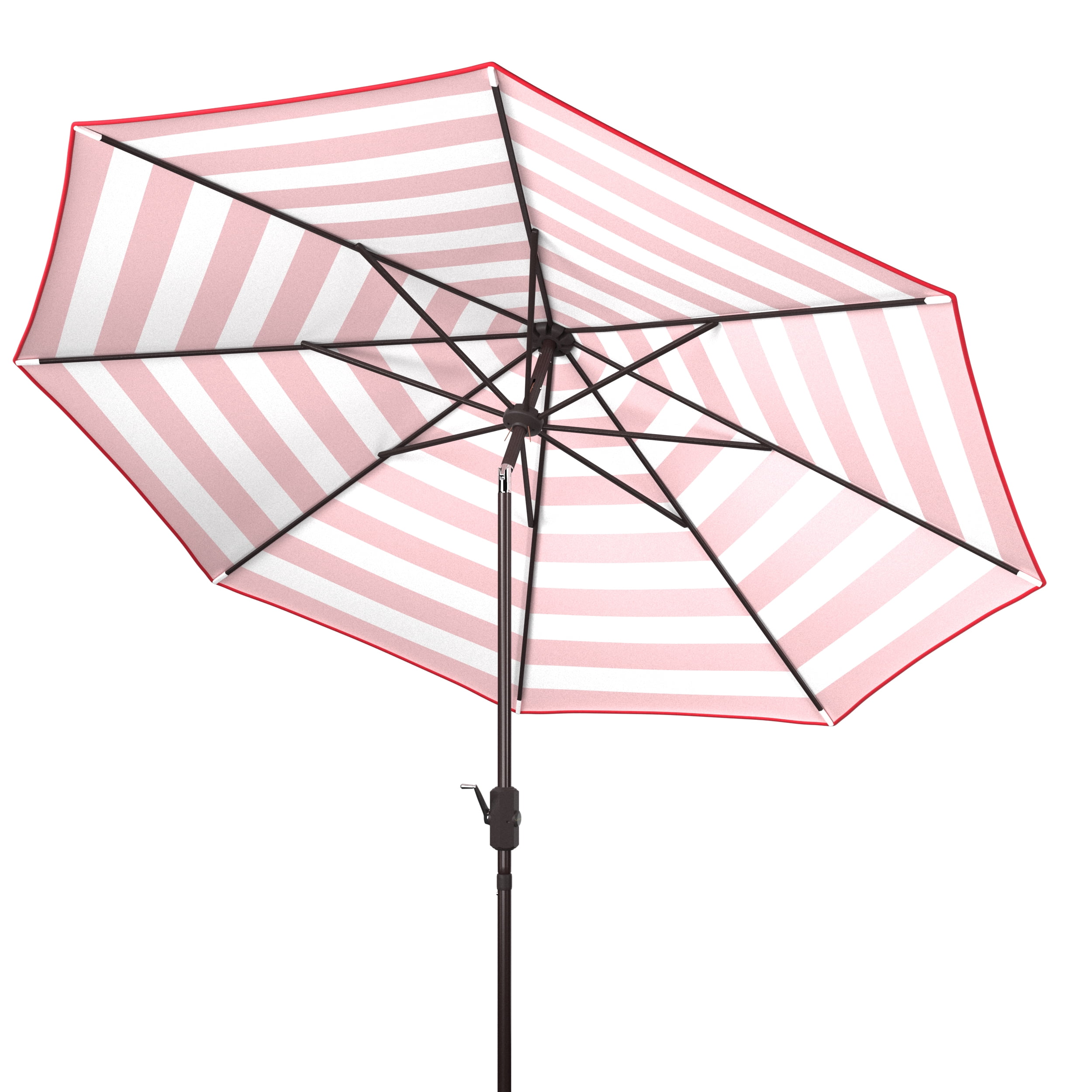 SAFAVIEH Iris 9' Market Auto Tilt Patio Umbrella, Red Stripe