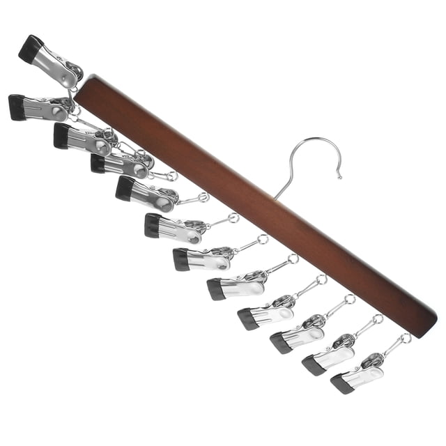 OUNONA 1Pcs Dark Brown Wooden Hanger With Clips Rectangular Shape For Clothes And Hats Rustproof Daily Use