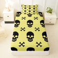 thumbnail image 2 of Homewish Gothic Halloween Skull Twin Sheets,Yellow Black Bedding,3 Pieces,1 Fitted Sheet and 1 Pillowcase, 2 of 5