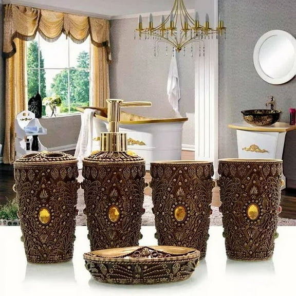Watson Bathroom Accessories - Brown Jewels Resin Bathroom Accessory Set