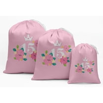 Darling Souvenir Pink Floral Quinceanera Party Supplies Favor Bags Drawstring Pouches 15 Pieces