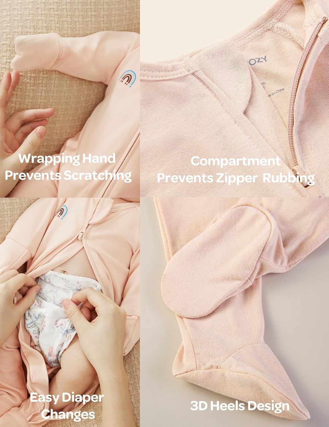 Momcozy Bamboo Fiber Baby Foot Cover Bodysuit 2-Piece Set BP001 Newborn Pink + Brown