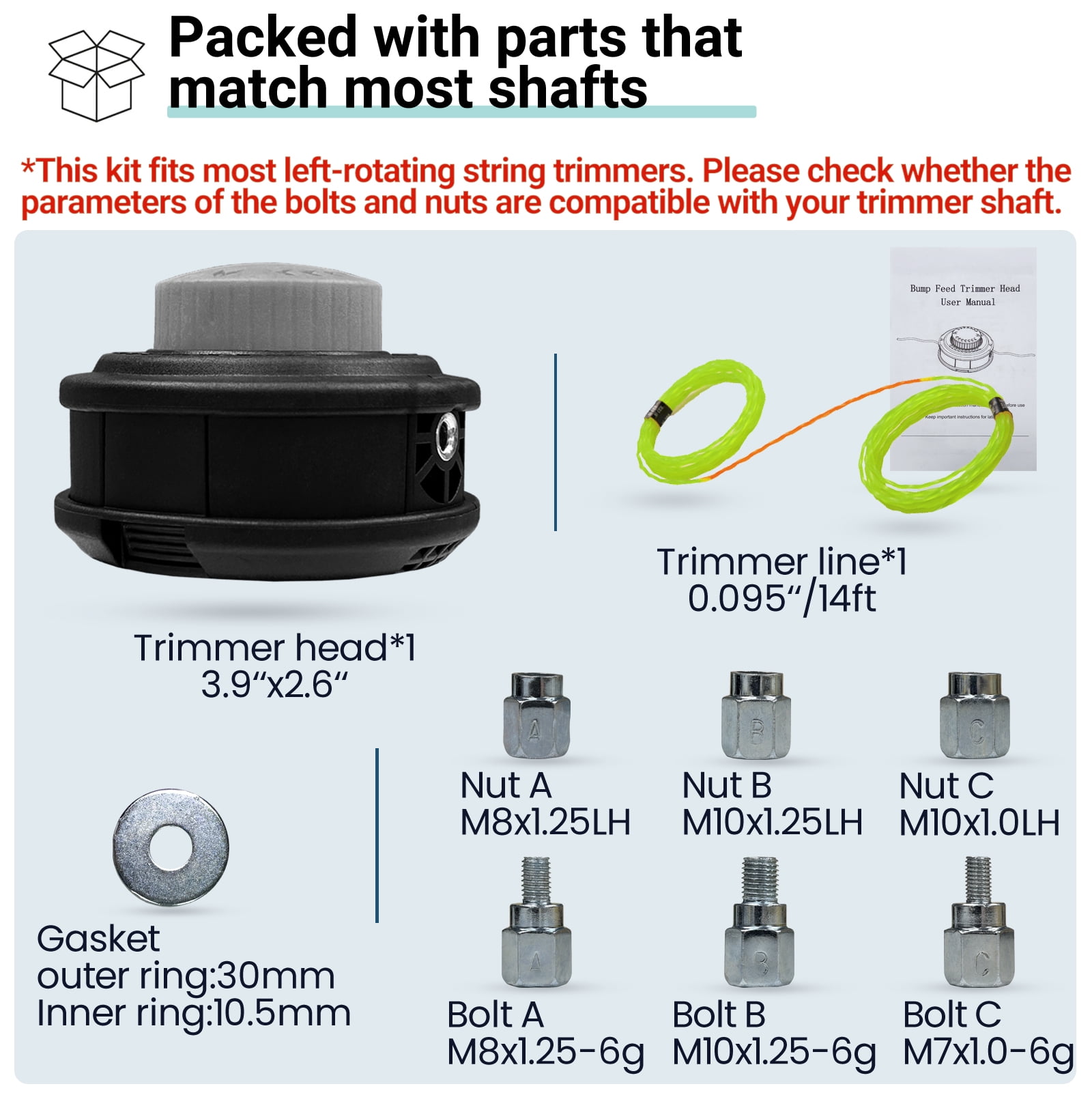 Universal Weed Eater Head, Speed Feed Trimmer Head String Trimmer Head Weed Wacker Head Replacement for Echo, Ego, Dewalt, Stihl, Husqvarna Trimmer Weed Eater, with 14FT/0.095 Trimmer Line-Grey