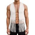 thumbnail image 2 of Western Cowboy Vest Men 70s Hippie Suede Tassel Fringe Vest Open Front Cardigan Jacket Outerwear, 2 of 6