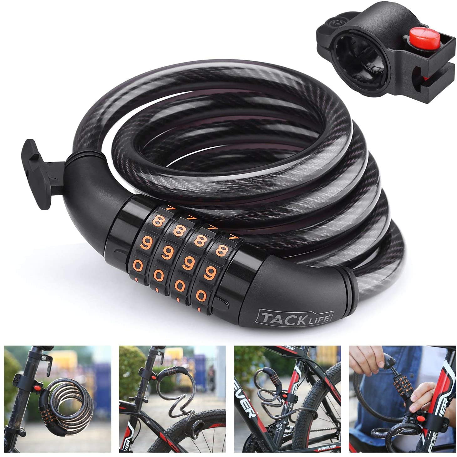 New 4 Digit Code Combination Bike Lock Bicycle Steel Cable Lock Security 