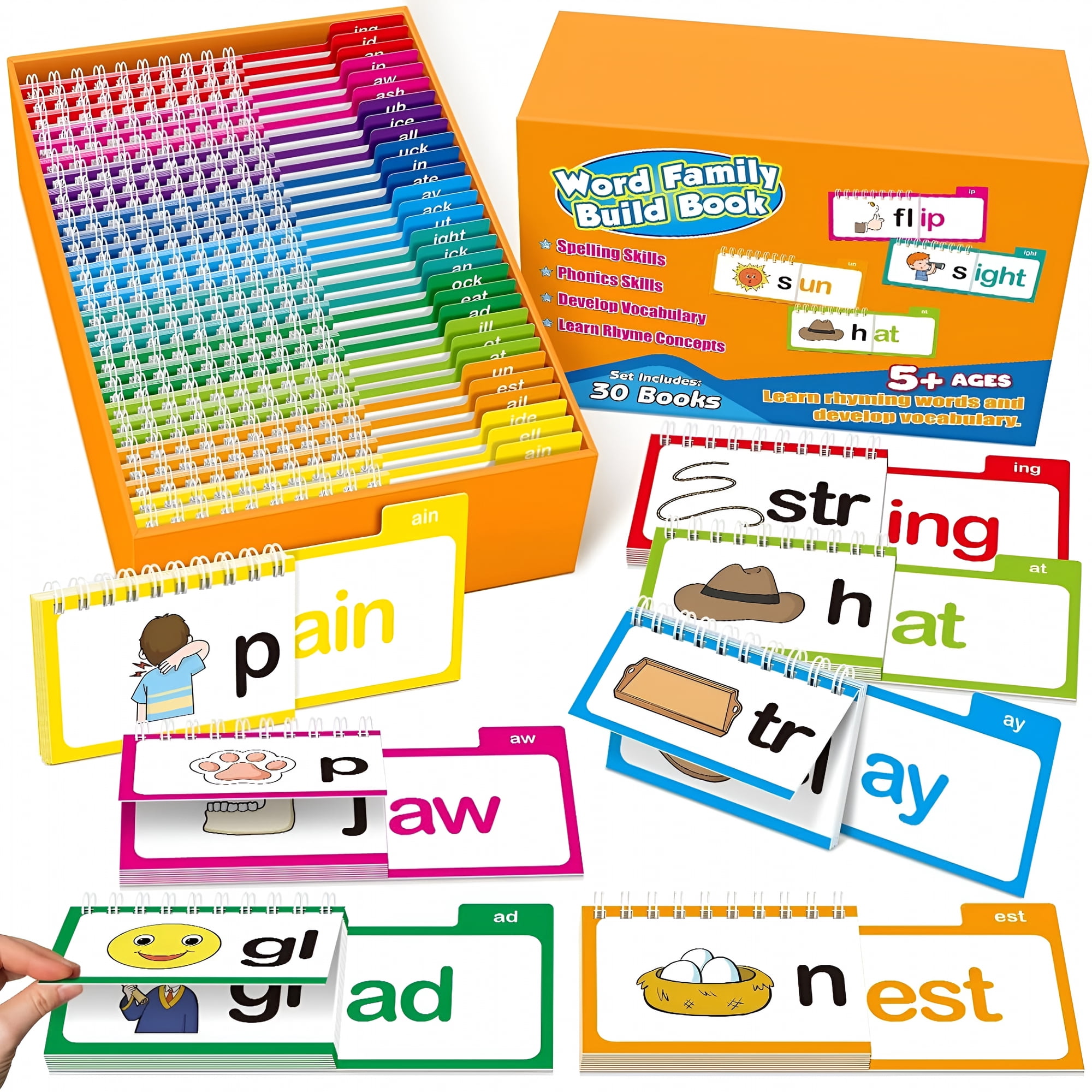 CCOCC 30 Read and Rhyme Flip Books, Sight Words Flash Cards for Kindergarten, Phonics Word Family Activity Books for Homeschool, Preschool, and Classroom Learning