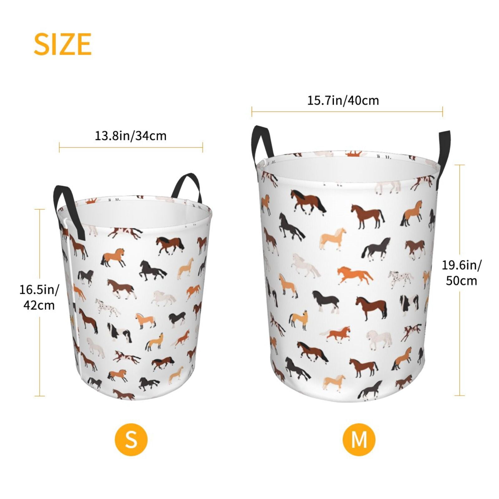 Large Laundry Basket with Handles - Modern Classic Variety Horse Kids Baby Dirty Clothes Laundry Hamper for Bedroom Aesthetic