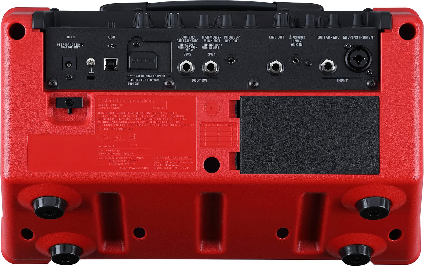 Boss Cube Street II Battery Powered Stereo Amplifier - Red Bundle with Gearlux Instrument Cable, XLR Cable, and Picks