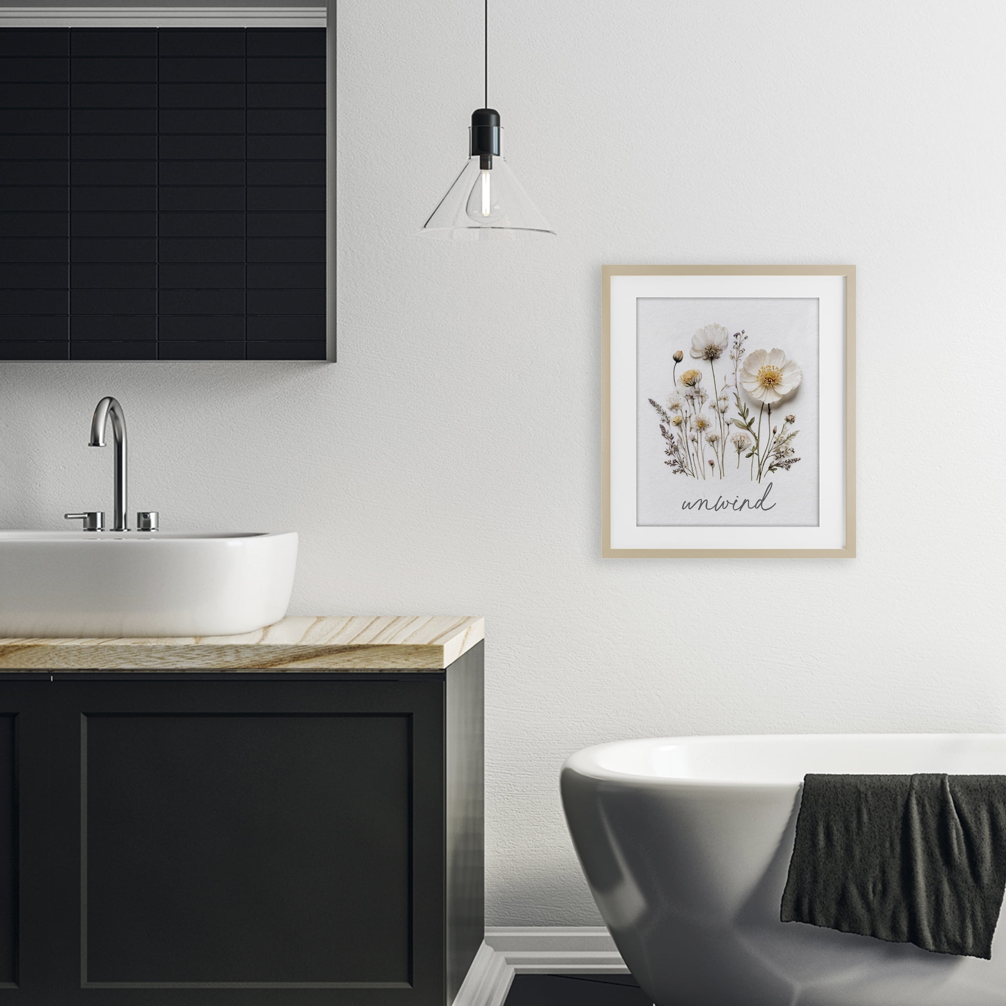 Pressed Flowers Unwind Birch Framed Print Under Glass, design by Lettered and Lined