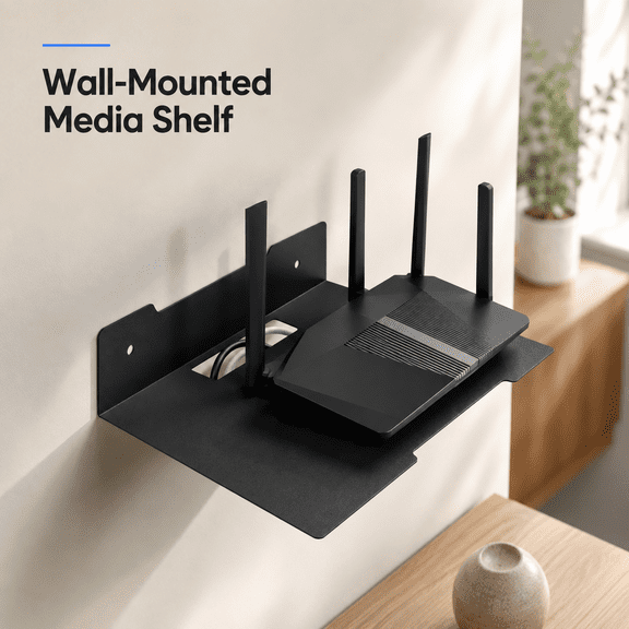VALUNE Medium Floating Metal Wall Mount Shelf, Multi-use Storage for Projector, TV Cable Box, Router, Speaker, Gaming , Camera and Decor Display