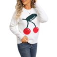 thumbnail image 3 of Womens Cute Chunky Knit Sweaters Trendy 3D Cherry Print Fall Winter Warm Crew Neck Knitted Pullover Tops White S, 3 of 10
