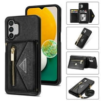 Dteck Wallet Case for Samsung Galaxy A13 5G with Crossbody Strap,Envelope Flip Leather Magnetic Back Flip Purse Case with Card Holder Zipper Pocket Stand Shoulder Strap for Galaxy A13 4G, Black