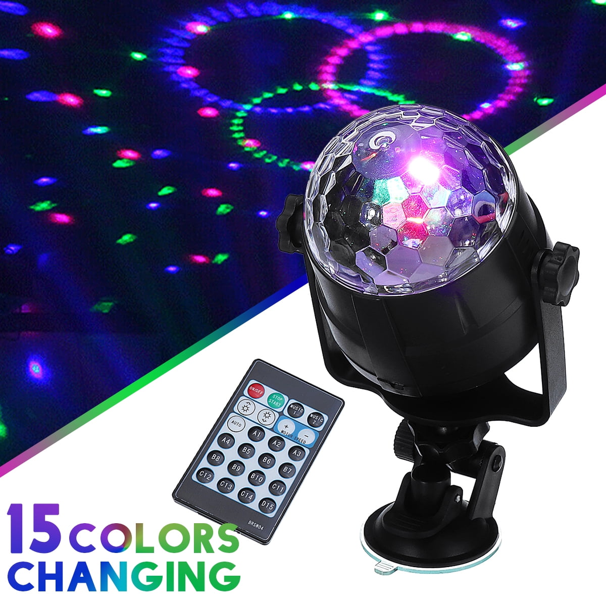 15 Color Disco Ball Party Light 5w Led Crystal Rotating Strobe 15 Color Disco Ball Party Light 5w Led