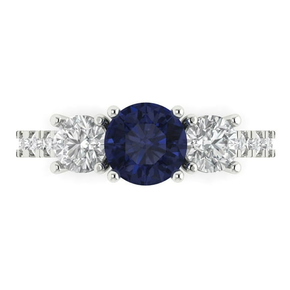 Three-Stone Engagement Ring for Women - 1.97ct Simulated Blue Sapphire in 14K White Gold Promise Ring