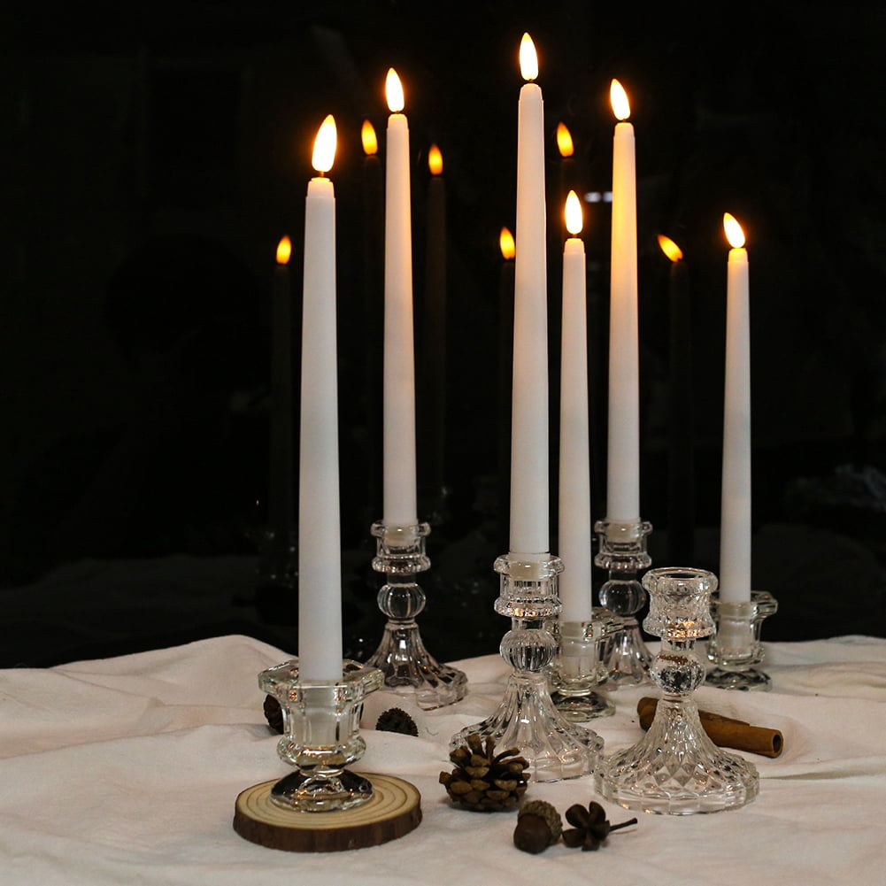 Ivory Flameless Taper Candles 12 Pack, Battery Operated LED Candles, Taper Plastic Candles 3D Wick Lights with Remote Control with Timer for Home Decor ,Halloween ,Christmas ,Wedding ,Banquet