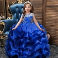 thumbnail image 3 of BAYAIXZ Tulle Sequins Glitter Dress Kids Children Toddler Baby Girls Spring Summer for Performance Children formal Clothes Cute Girls Bow Dresses Christmas Party Princess Dress (Blue,150), 3 of 6