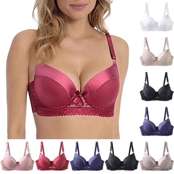 Loopsun Women's Bras Plus Size, Womens Plus Size A Cup Solid Lace Push Up Bra Wine, M