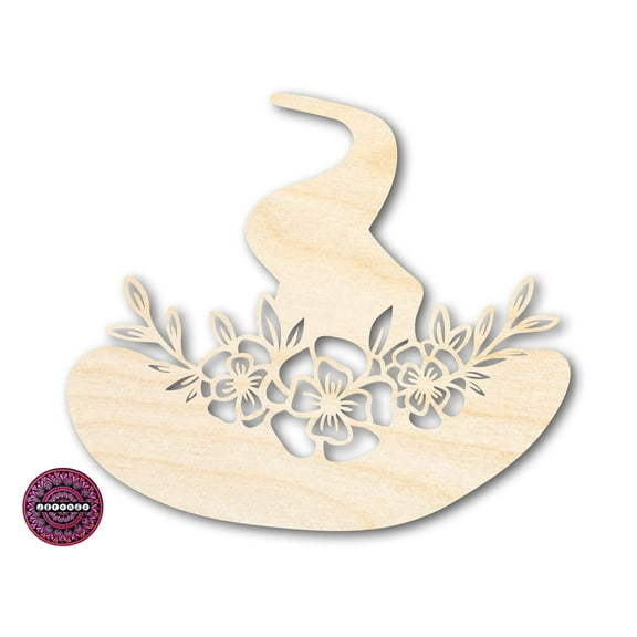 Unfinished Wood Floral Witch Hat Shape 7" / 1/2"