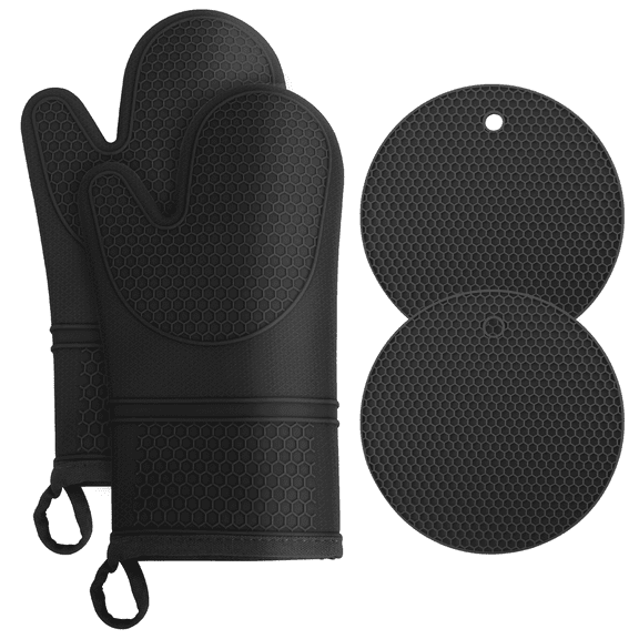 SUGARDAY Silicone Oven Mitts and Pot Holder Sets Hot Pads for Kitchen Oven Gloves Heat Resistant, Pack of 4(Red)