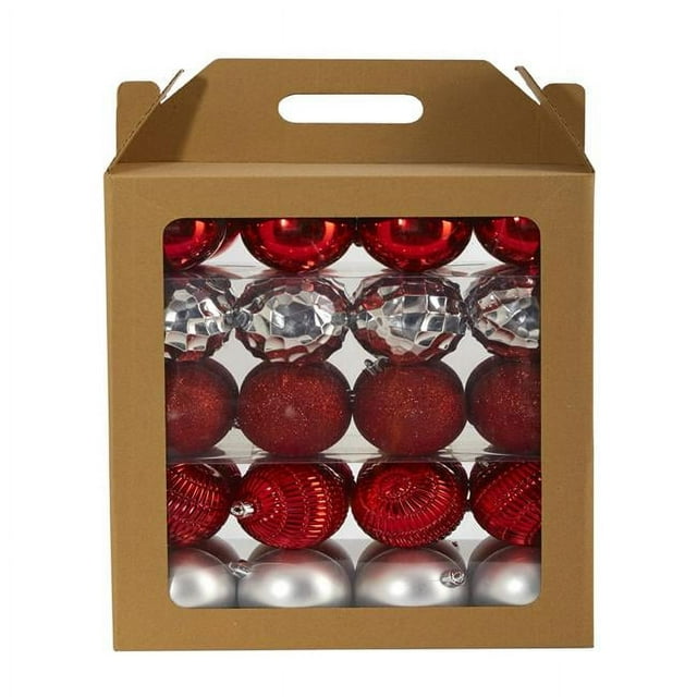 Nearly Natural D1000-RD 80 mm Holiday Shatterproof Christmas Tree Ornament Box Set with Re-Useable Box, Red - 40 Count