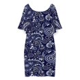 thumbnail image 3 of Paisley Pattern Blue Women's Off The Shoulder Ruffles Summer Wedding Guest Loose Casual Party Beach Dress, 3 of 9