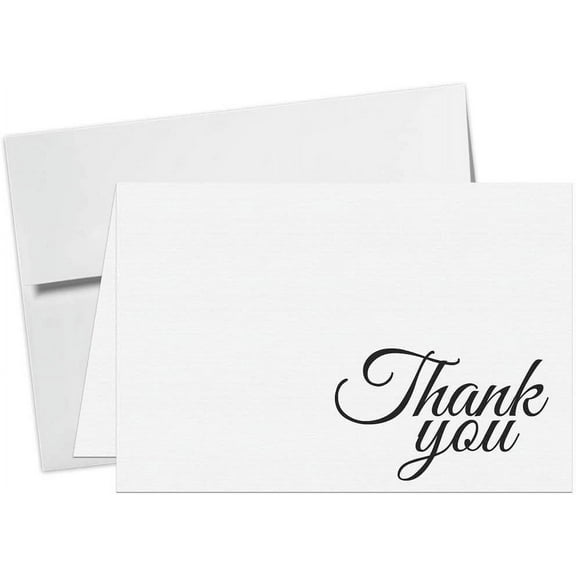25"Thank You" Greeting Cards and Envelopes - Foldover 5x7 or 4.5 x 6 Cards on Crisp White Heavy Linen Cardstock and Envelopes (4.5 x 6)