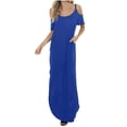 thumbnail image 2 of Fankiway Robe Longue Droite à Manches Courtes Épaules Dénudées pour Femmes Robe d'Été Ample Grande Taille en Solde, 2 of 7