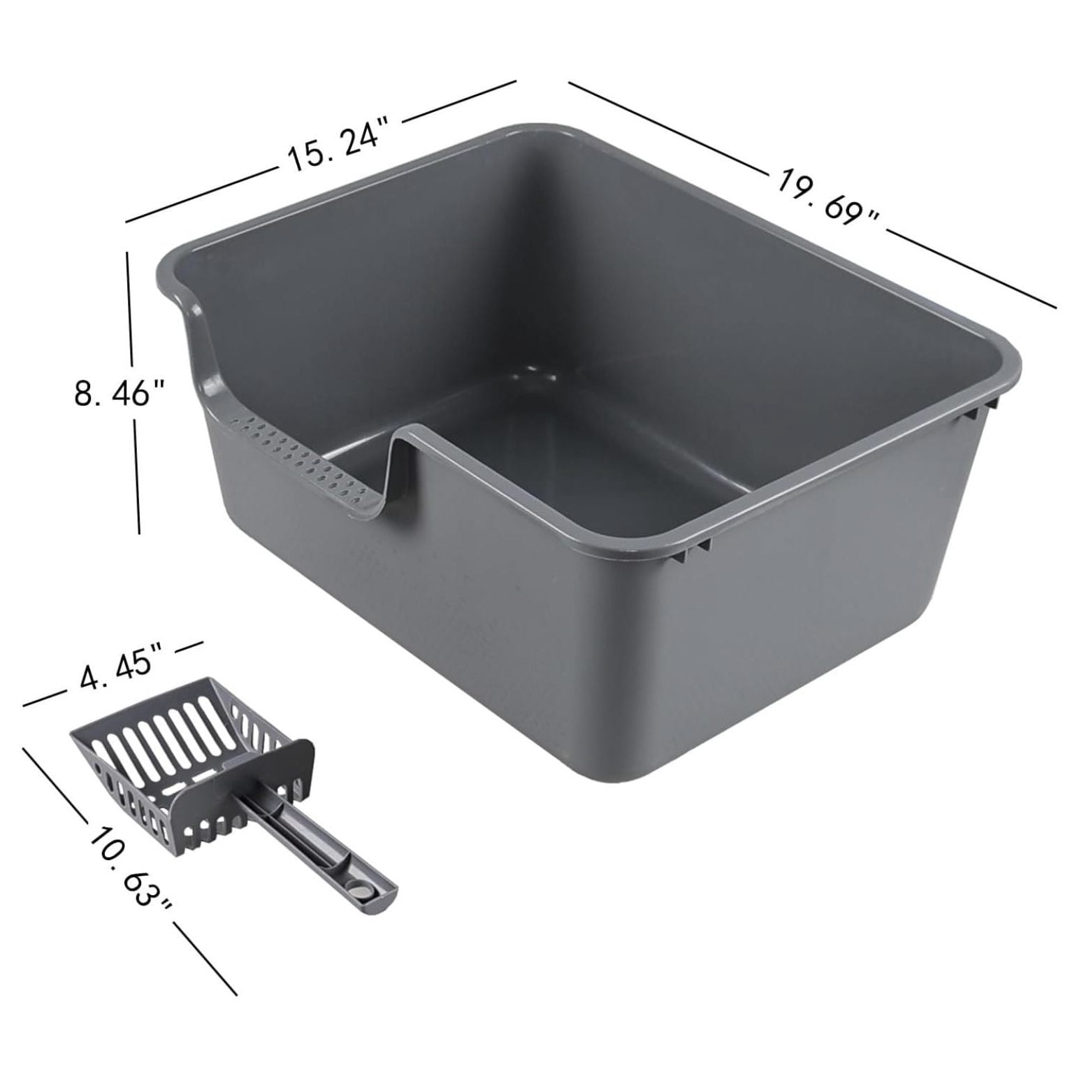 4-Pack Plastic High Side Cat Litter Box, Large Open Litter Box, Gray, 19.69 x 15.24 x 8.46 Inches
