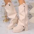 thumbnail image 2 of Willtoo Fall Winter Boots for Women Slouchy Mid‑Calf Platform Boots, Faux Leather Ruched Stacked Heel Combat Boots, Side Zipper Buckle Decor Lug Sole Fashion Boots, 2 of 6