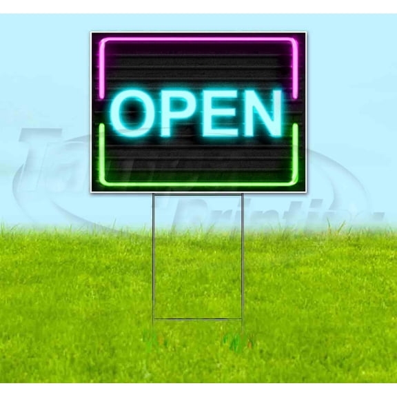 Open Neon (18" x 24") Yard Sign, Includes Metal Step Stake