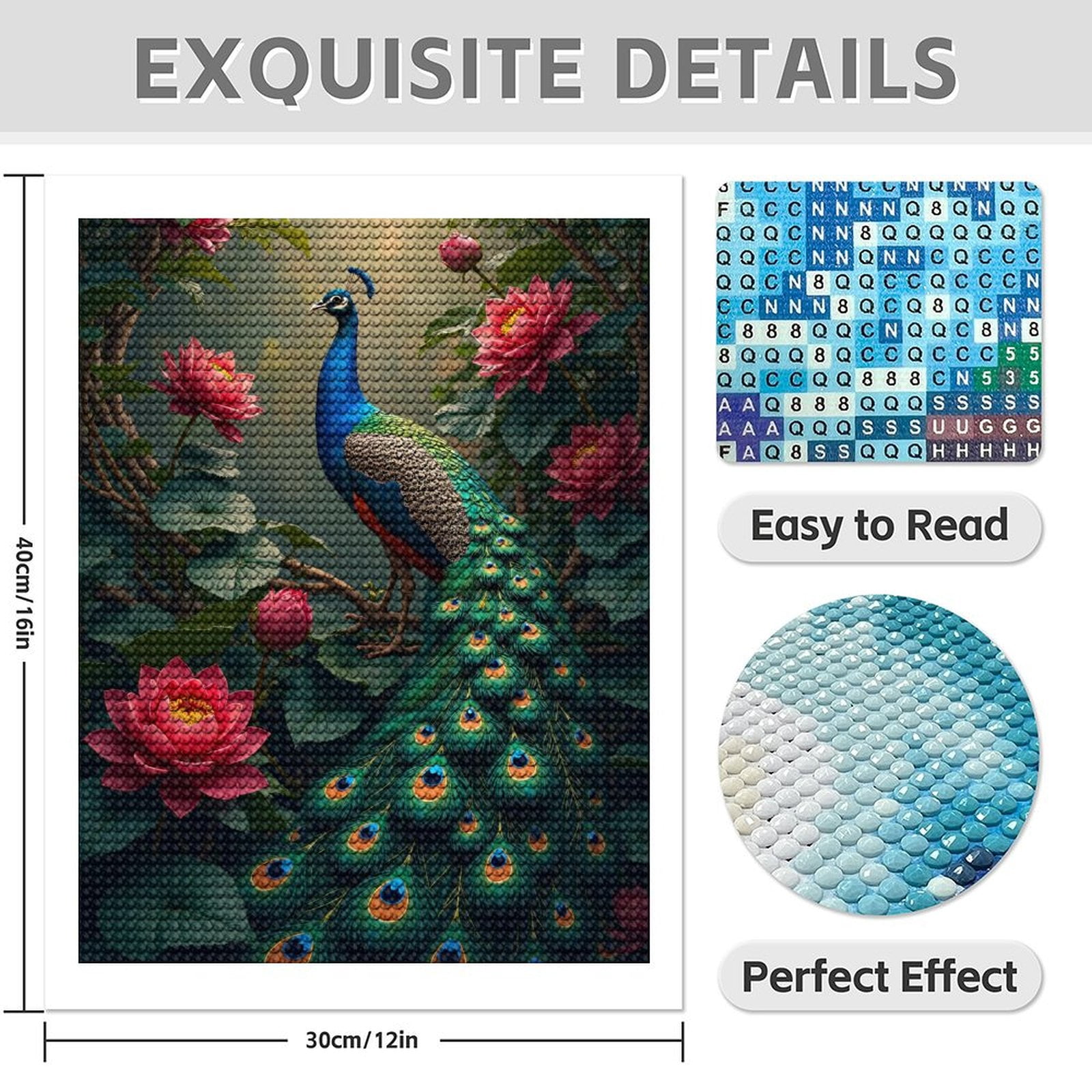 Diamond Art Kits for Adults - 5d Peacock In Blooming Lotus Garden Diamond Painting for Adults, Diamond Art for Adults Beginners, Diamond Painting Kits for Adults for Home Wall Decor