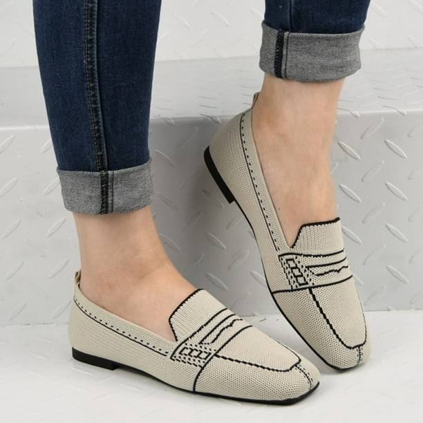 Zapatos casuales de tacón plano con punta redonda y parte superior baja para mujer Wmkox8yii FOPL2156