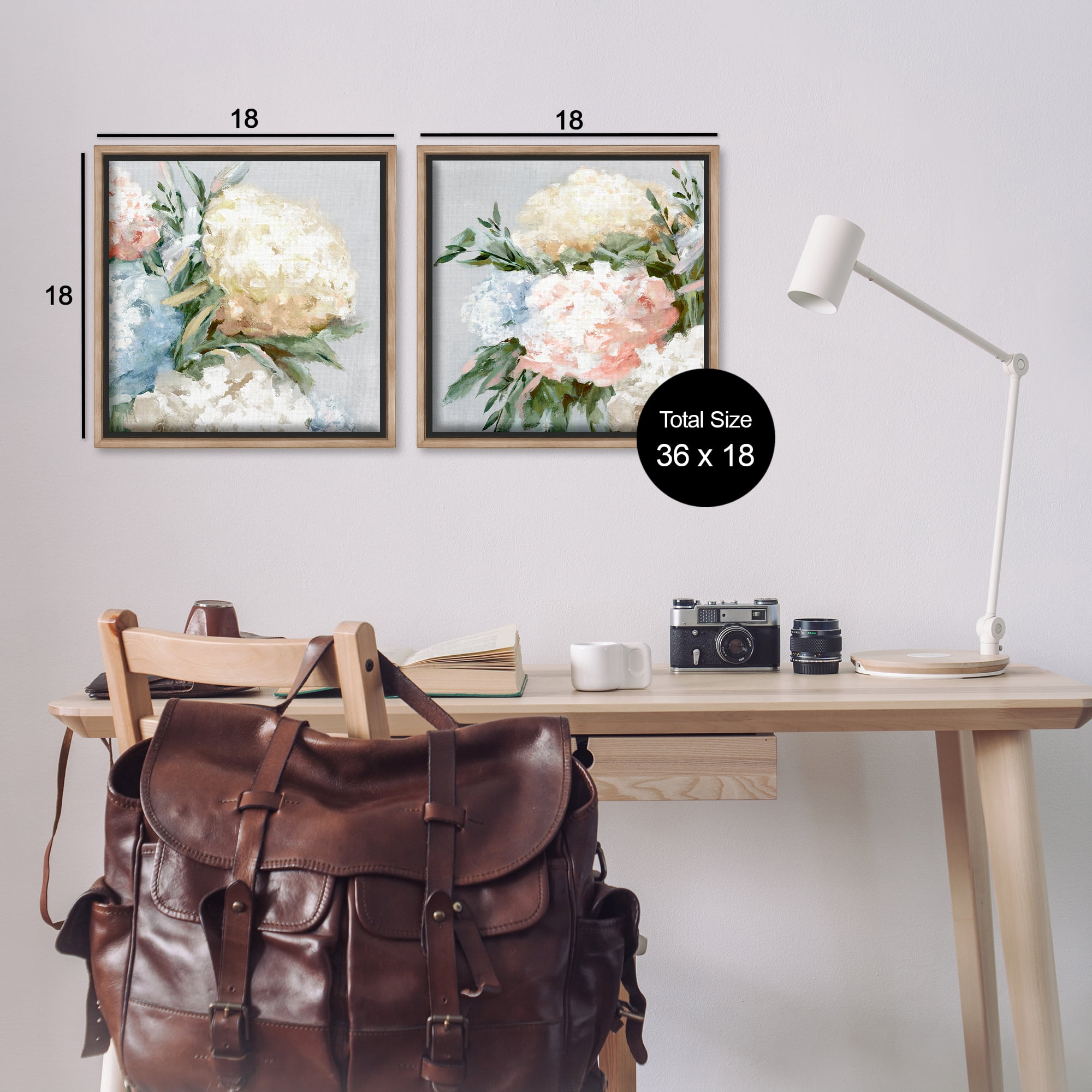 Stupell Industries Pastel Blooming Hydrangeas Plants & Flowers Painting Brown Floater Framed Canvas Art Print Wall Art, 18 x 18, Set of 2