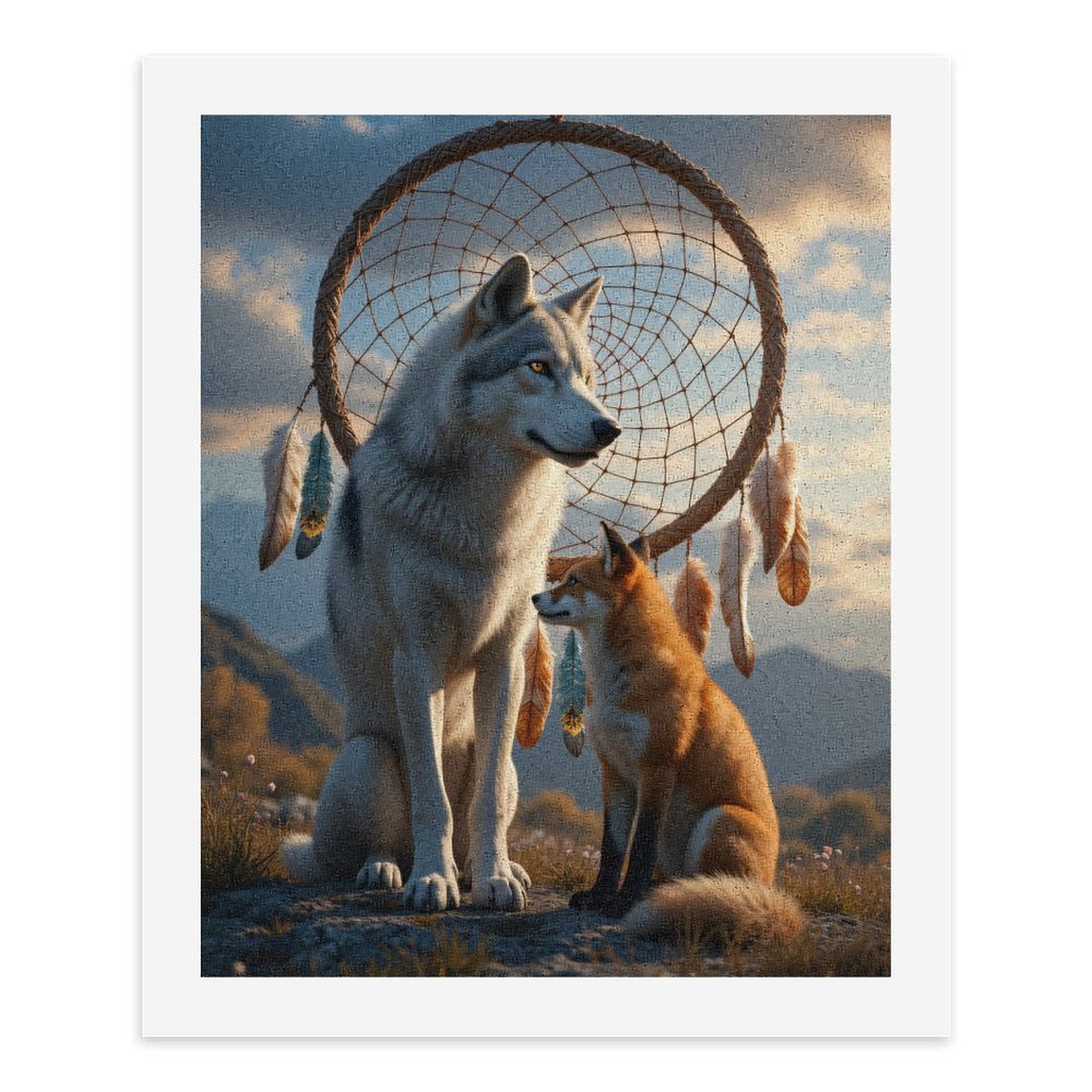 Paint By Numbers Kit for Adults Beginner - Wolf Fox Dreamcatcher Scenic DIY Canvas Painting Kits for Adults, Frameless Paint By Number for Adults for Home Wall Decor 16x20 Inch