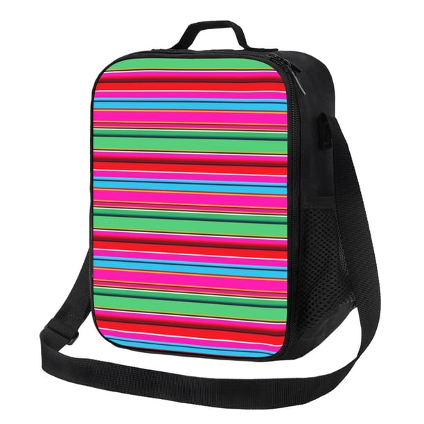 Fotbe Colorful Mexican Stripes Lonchera Bolsa de Almuerzo para Hombres y Mujeres, Lonchera de Gran Capacidad, Bolsa de Almuerzo Reutilizable, Bolsa Térmica Aislante