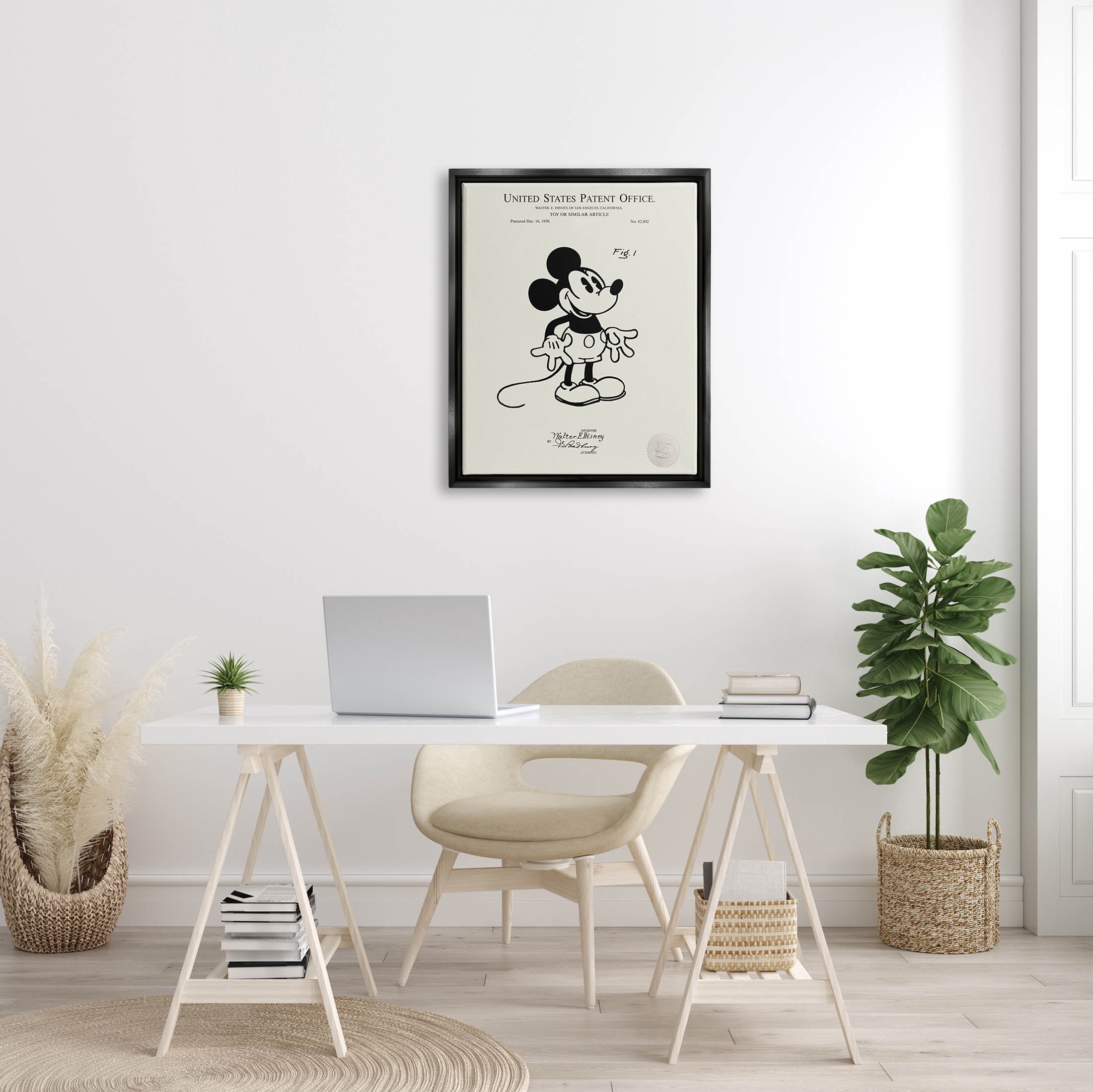 Stupell Industries Vintage Cartoon Character Patent Graphic Art Jet Black Floating Framed Canvas Print Wall Art, Design by Karl Hronek