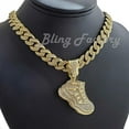 thumbnail image 3 of Hip Hop Iced Gold Plated Cubic Zirconia Retro "11" Shoe Pendant & 12mm 18" Iced Cuban Box Lock Chain Necklace Luxury Gift, 3 of 7