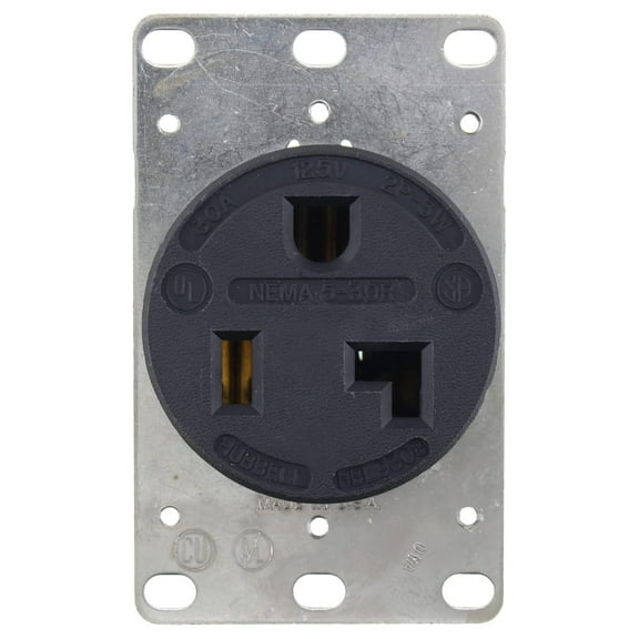 HBL9308 2P3W, 30A 125V, 5-30R, Receptacle, black RTP, 5-30 NEMA