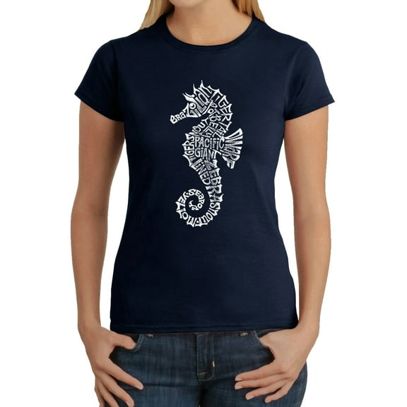 LA Pop Art Women's Word Art T-Shirt - Types of Seahorse