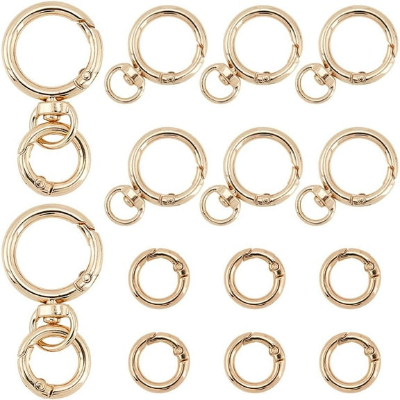 1 Box 16Pcs 8 Sets Gold Clasp Keychain Double Opening Swivel Clasp Clip Bulk Metal Spring O Rings Snap Hook Key Chains Rings for Crafts Jewelry Keyrings Cars Door Landyard Making Supplies