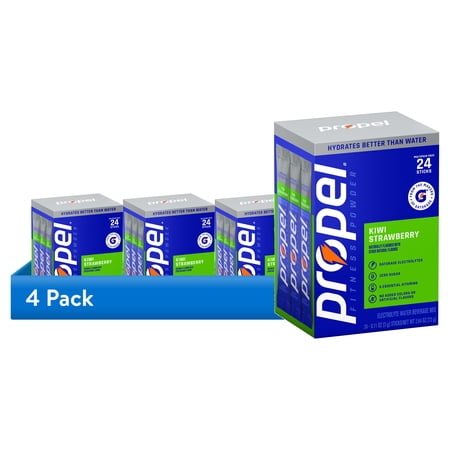 (4 pack) Propel Zero Sugar Strawberry Kiwi, On the Go Packs, Electrolyte Powder Drink Mix, 0.11 oz, 24 Count packets