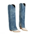 thumbnail image 5 of CALAFEBILA Winter Shoes Women Blue Oversized Color-blocking Pointed High-heeled High-top Knee-length, 5 of 9