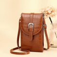 thumbnail image 1 of Bolso de mensajero para mujer, bolso de hombro con hebilla de cinturón, bolso para teléfono móvil con patrón de cocodrilo (marrón), 1 of 5