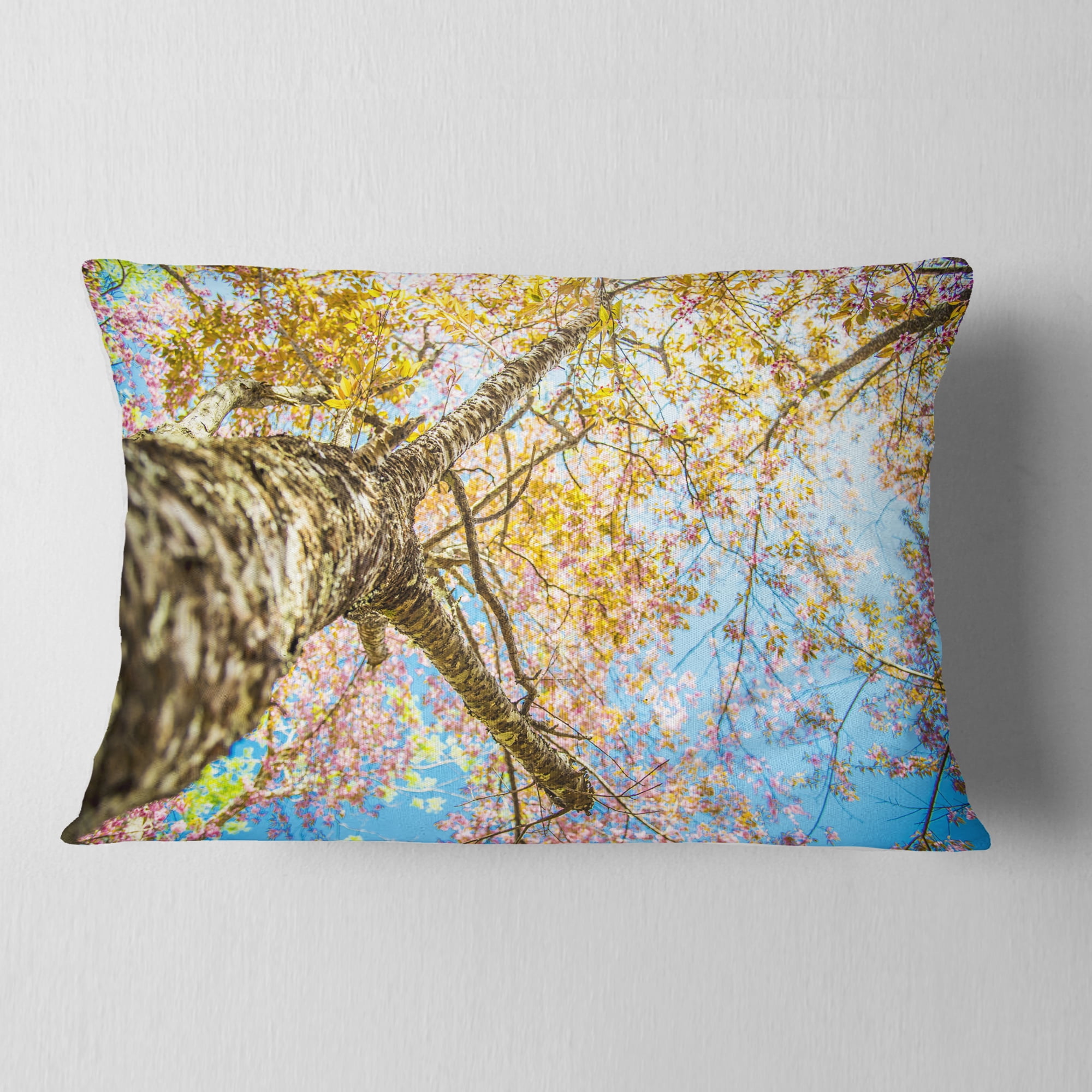Designart Under Branch of Yellow Cherry Tree - Trees Throw Pillow - 12x20