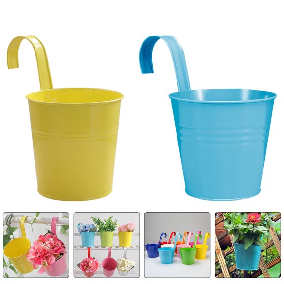 RENACLIPY Set of 2 Flower Bucket for Balcony and Window Railings, Outdoor Garden Decor, Hanging Pots