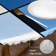 thumbnail image 4 of Round Tablecloth Blue Black Squares Pattern Elastic Edge Fitted Abstract Geometric Art Plastic Table Cover,Waterproof Oil Proof for Dinner,Outdoor, Picnic, 36" - 44"&nbsp; DIA Tables, 4 of 6