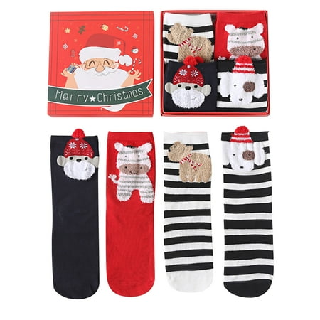 

Qcmgmg Cute Cartoon Soft Fluffy Casual Slipper Socks for Women 4 Pairs Fuzzy Cozy Warm Thick Winter Socks
