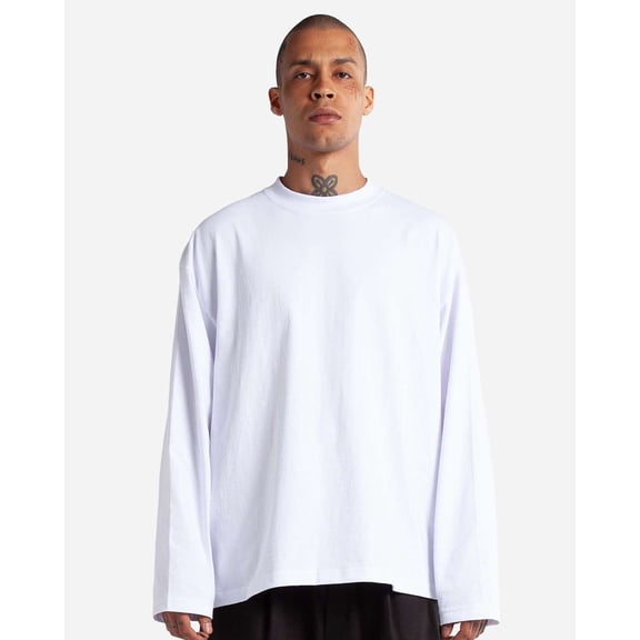Shaka Wear SHMOL Unisex Max Heavyweight Oversized Long Sleeve T-Shirt-White-L