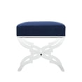 thumbnail image 5 of Inspired Home Nelly Velvet and Acrylic X-Leg Ottoman Stool, Navy, 5 of 8