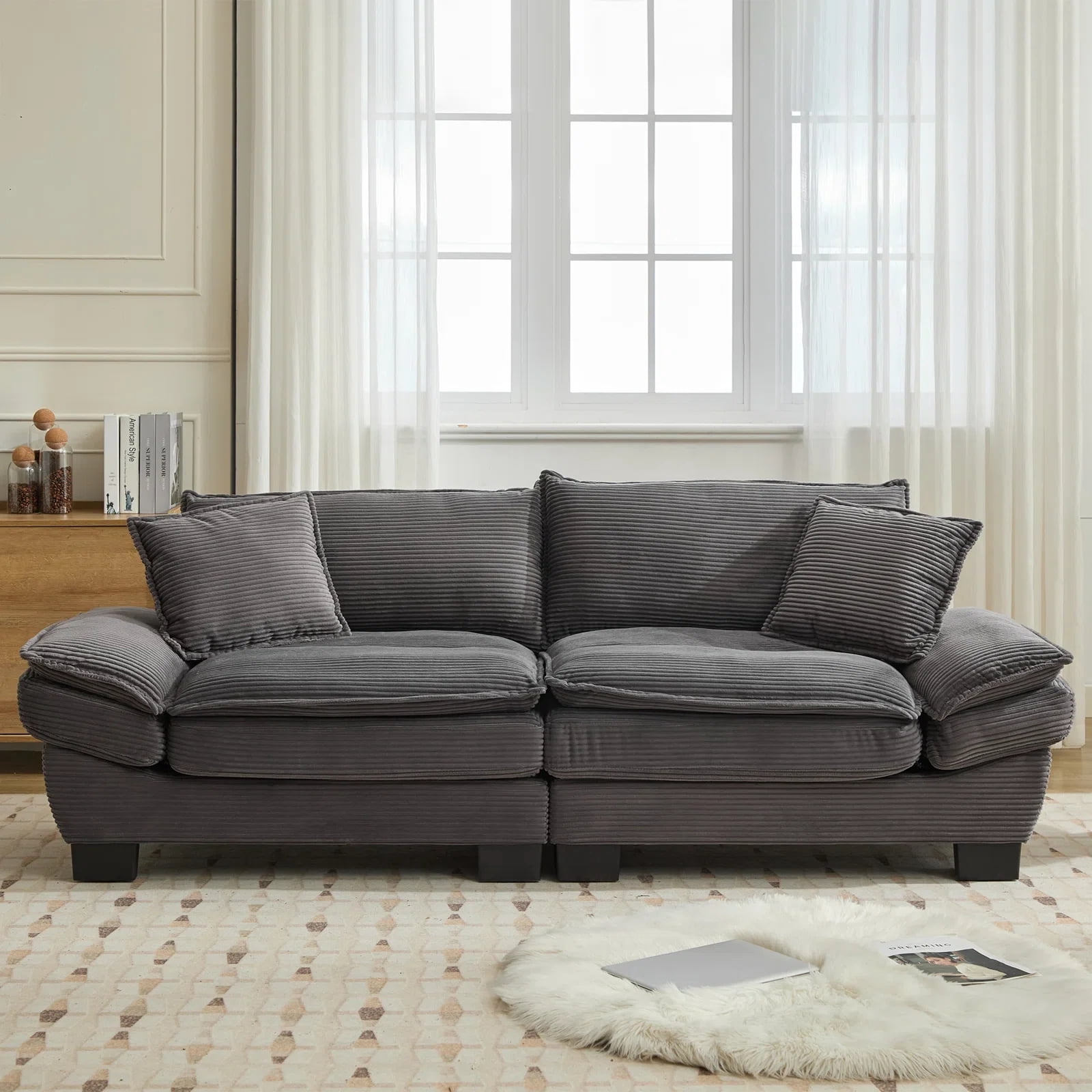 84" Comfy Corduroy Sofa 2-Seater Deep Seating Loveseat with Pillows for Small Spaces